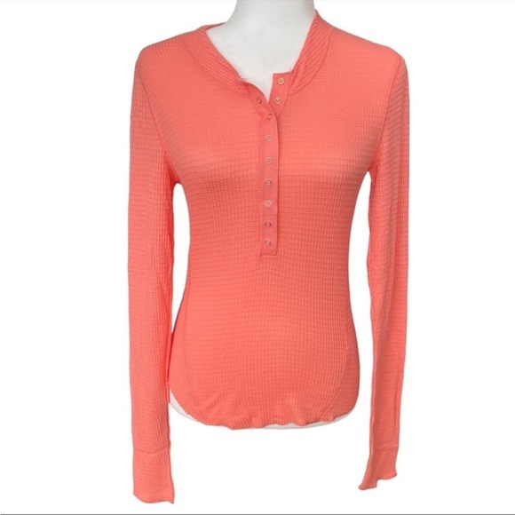 Intimately Free People Tops - Intimately Free People One Of The Girls Coral Waffle Knit Henley Top Sz Medium